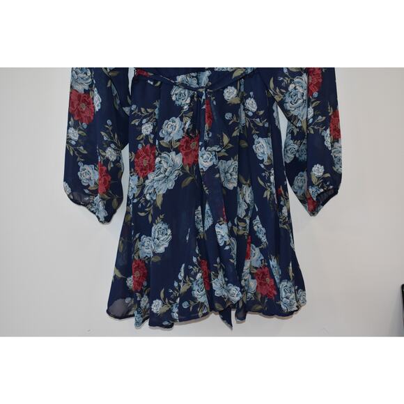 Torrid Floral Dress Fairycore Size 4 4X Wrap Tie Sheer Blue Navy Whimsical - Picture 12 of 13